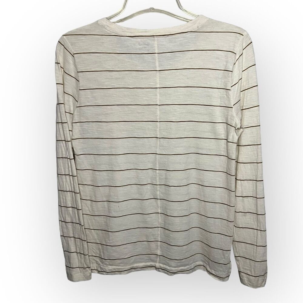 Madewell Cream & Brown Striped Long Sleeve Crew Neck T-Shirt w/Side Vents Sz S - Picture 2 of 11